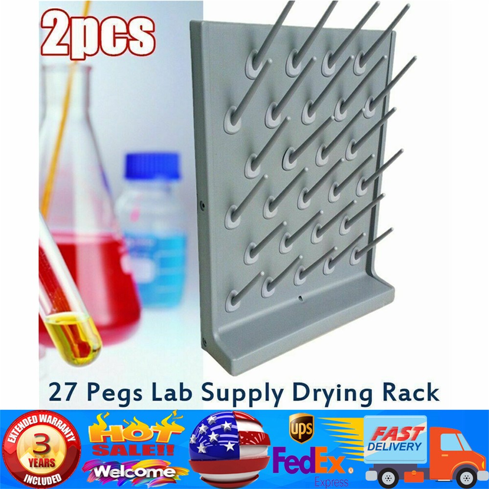 2PCs Lab Supply Wall Desk Drying Rack 52 pegs/27 Pegs Cleaning Equipment Grey PP