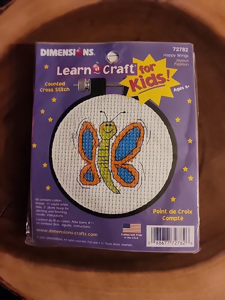 DIMENSIONS HAPPY WINGS COUNTED CROSS STITCH FOR KIDS KIT Butterfly