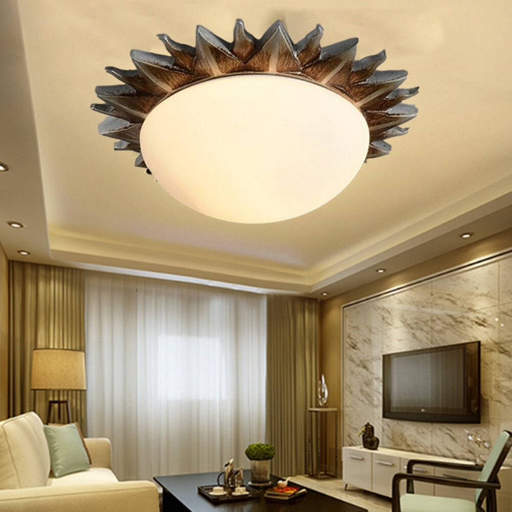 Art Decor Flush Mount Ceiling Light Sun Shaped Milk Glass Shade Pendant Light