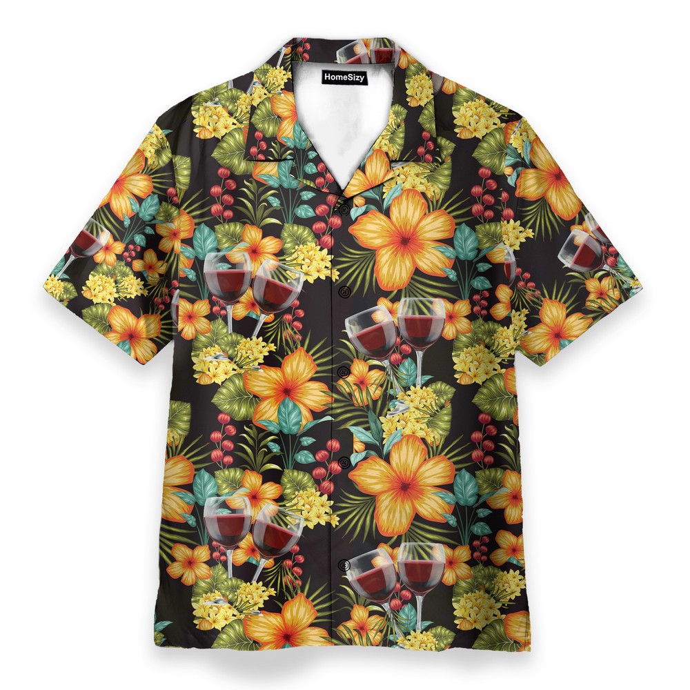 Paradise Red Wine Tropical Flowers Pattern   Hawaiian Shirt Beach Shorts