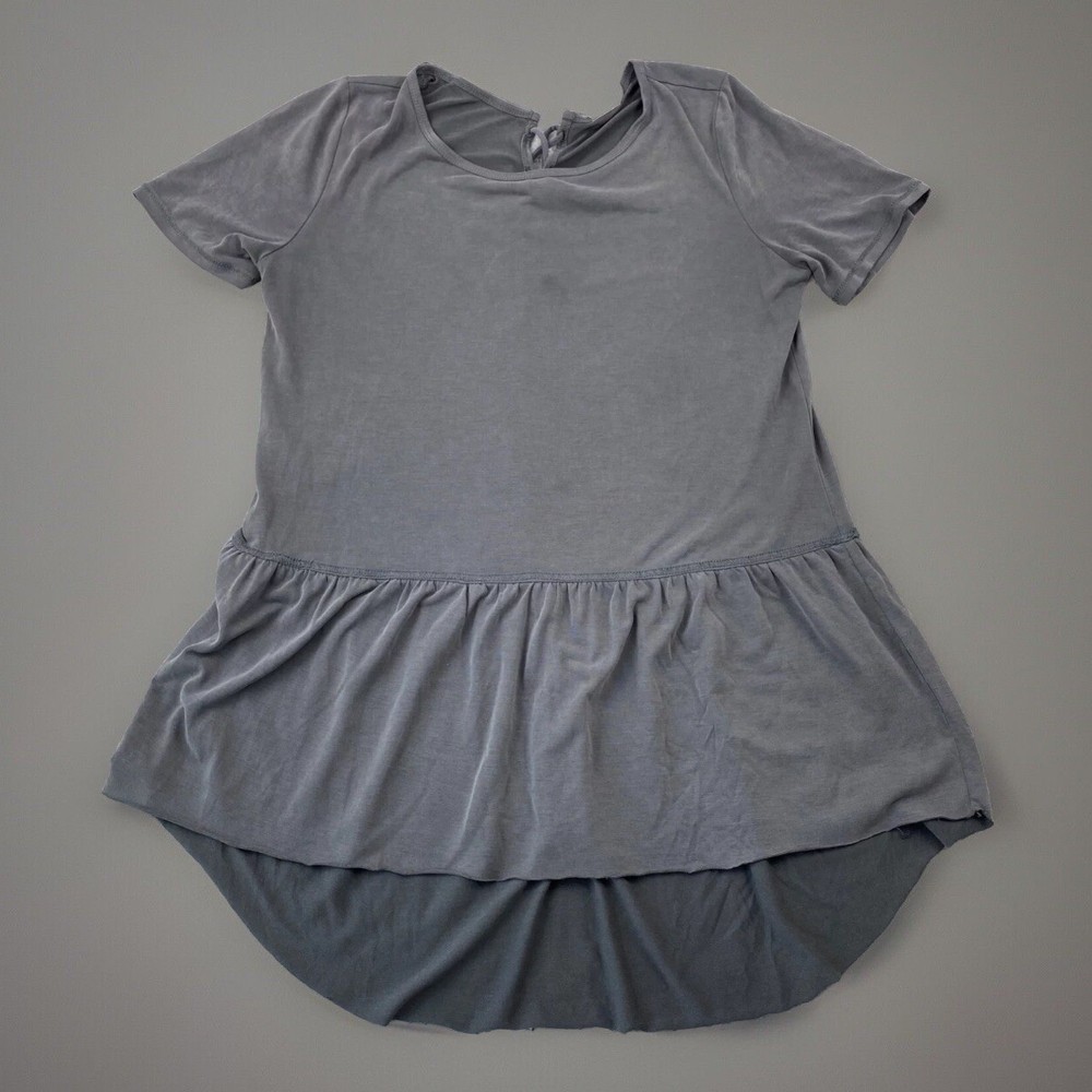 Mote Top Women's Sz M Gray Short Sleeve Drop Waist Tunic Blouse