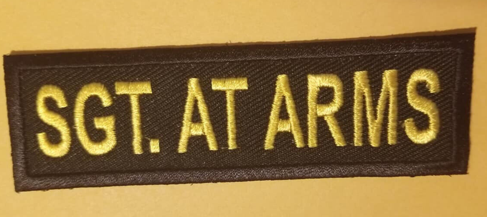 SGT. AT ARMS Club Officer Embroidered Patch Worldwide shipping gold/yellow