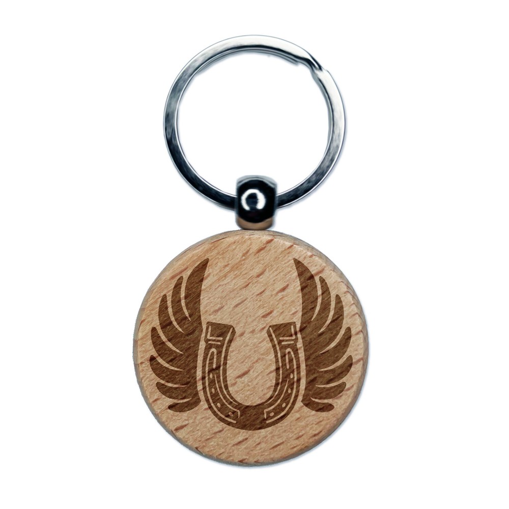 Angel Wings on Horseshoe Loss of Pet Horse Engraved Wood Round Keychain