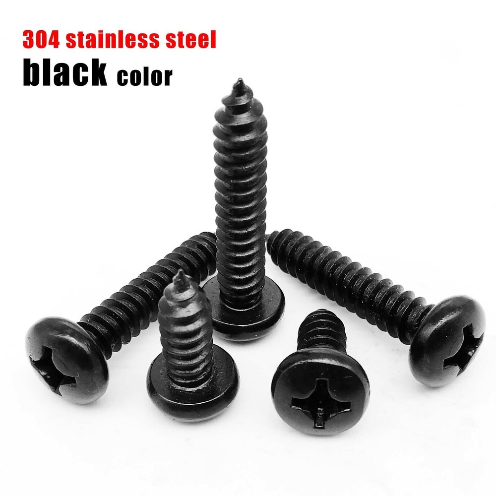 Black 304 Stainless Steel Cross Phillips Pan Round Head Self Tapping Wood Screw