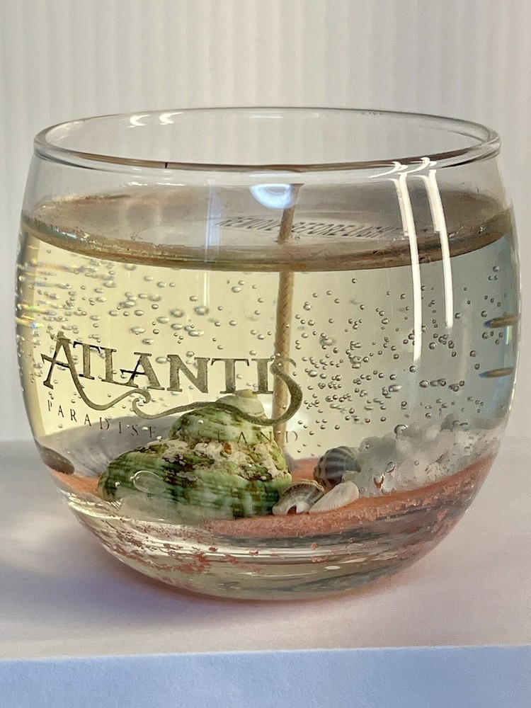 Clear Gel Candle Jar Ocean Beach Sand Seashells Bubbles Atlantis Paradise Island