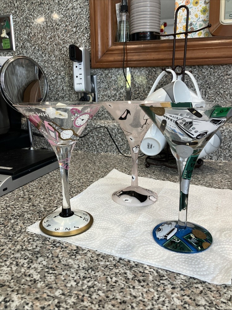 Hand Painted Lolita Martini Glasses Set of 3 with Recipe