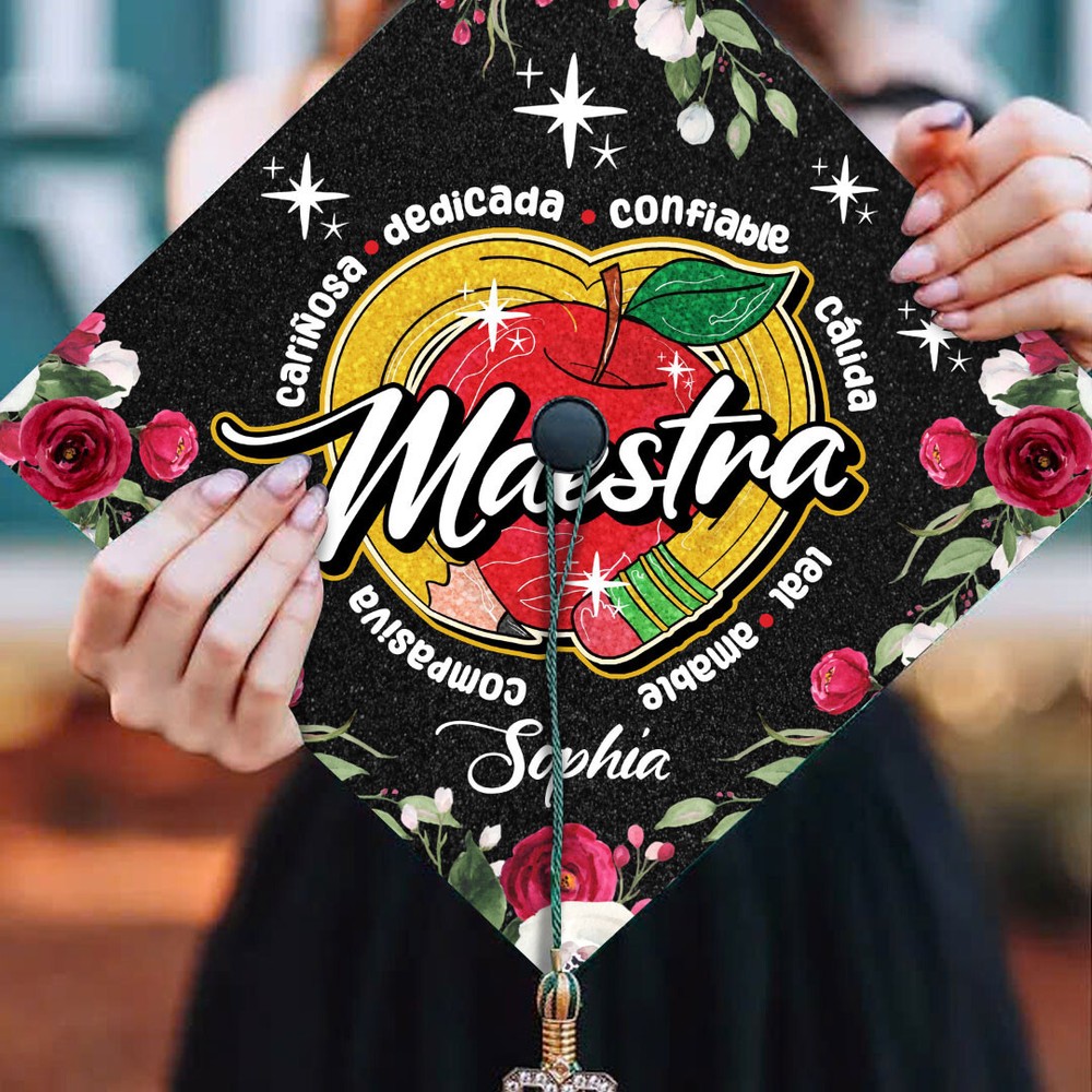 Custom Spanish Teacher Graduation Cap Topper - Maestra Grad Decoration-image