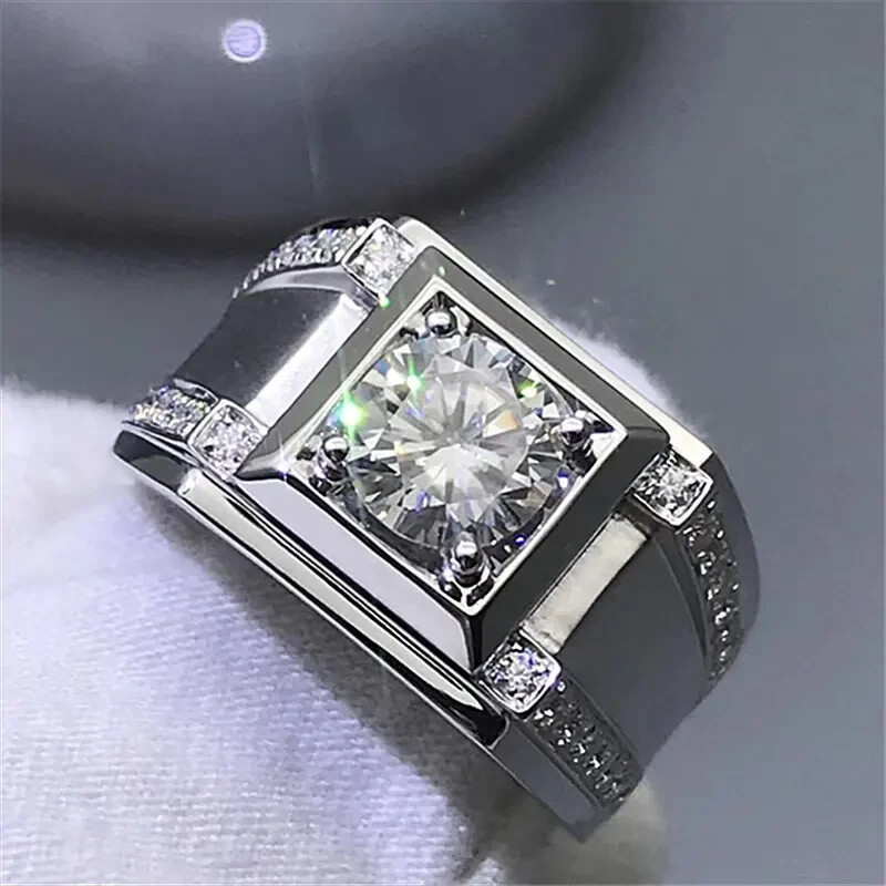 2CTW Men's Round Moissanite Engagement Ring in 14K White Gold