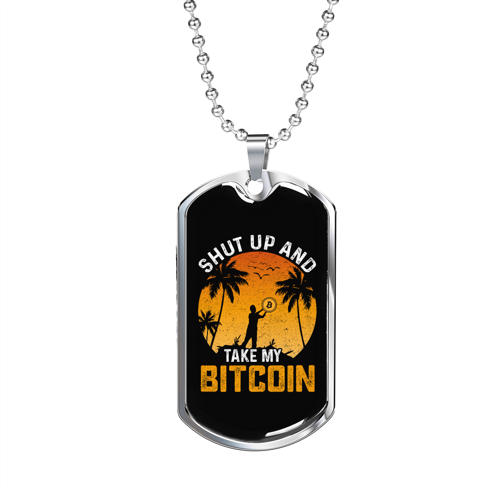 Bitcoin Dog Tag Necklace in Stainless Steel or 18K Gold