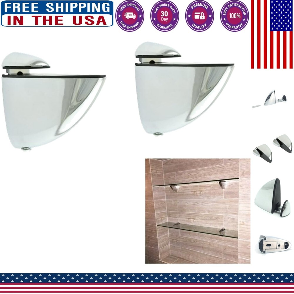 Polished Chrome Adjustable Wall Shelf Brackets 2-Piece Set for Living Room Storage