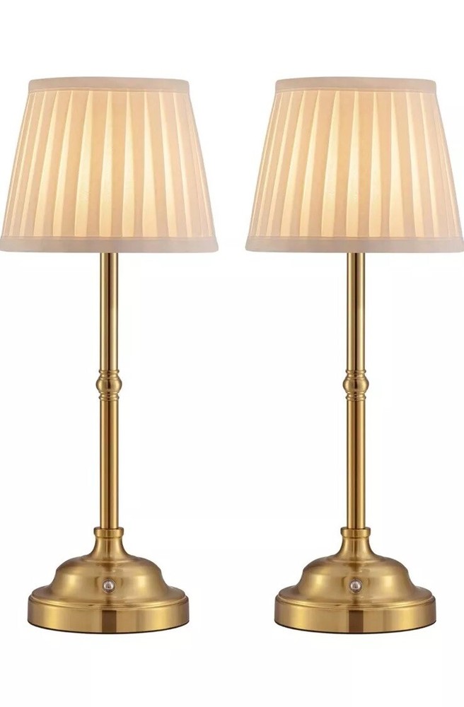 KDG Cordless LED Table Lamp Set of 2, Portables Fabric Shade Desk Lamps Bronze