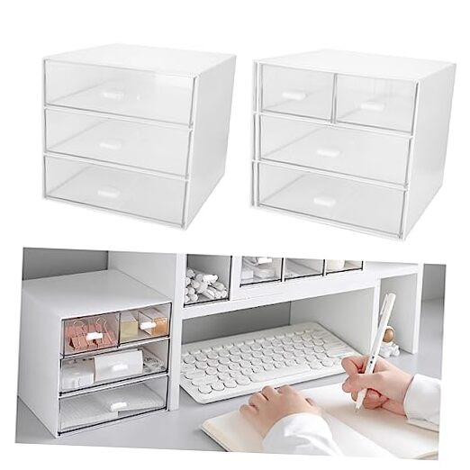 2PCS Desk Organizer with Drawers, 3 Tier Plastic Storage Drawers with 7