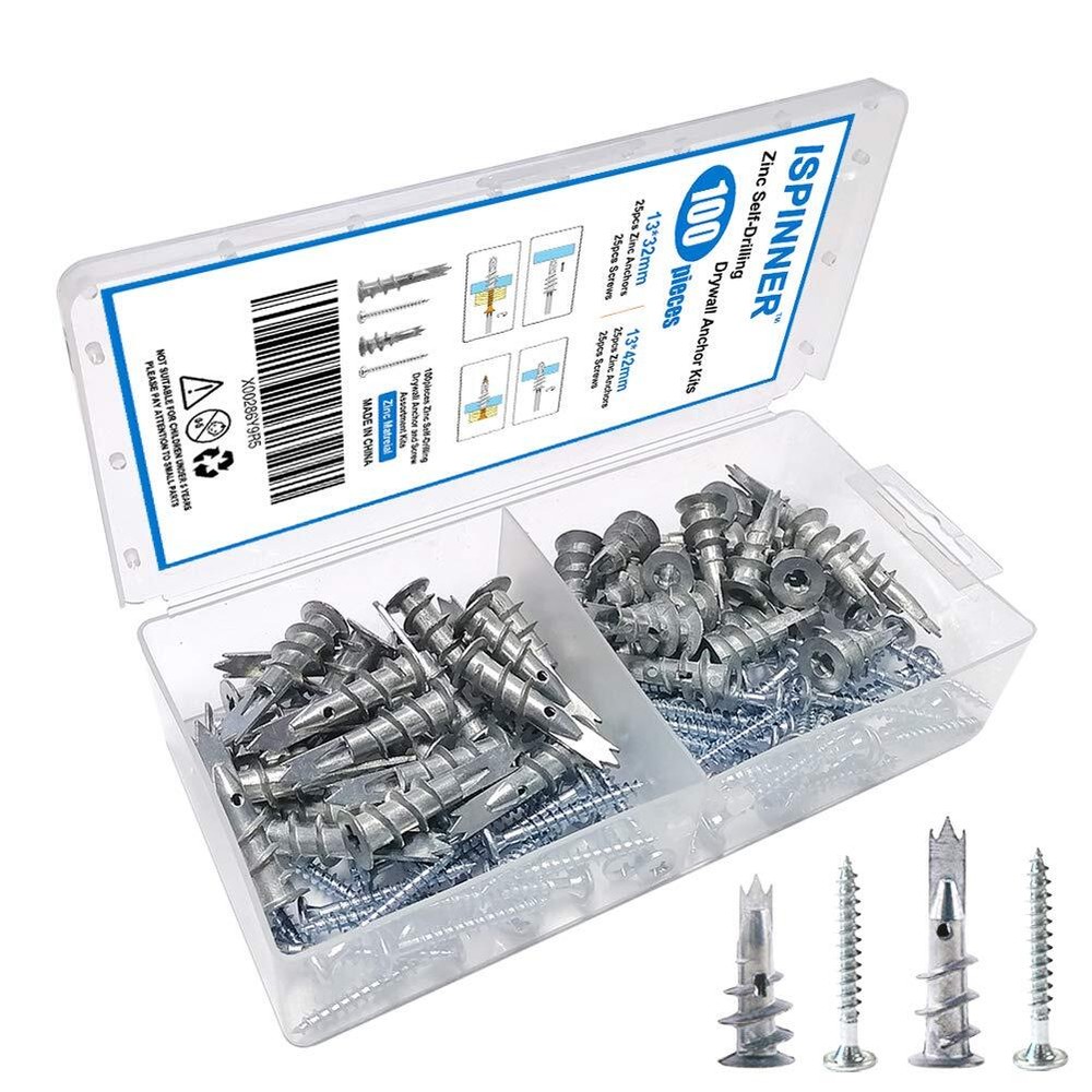 100pcs Self-Drilling Drywall/Hollow-Wall Anchors Kit with Screws, Kit include...