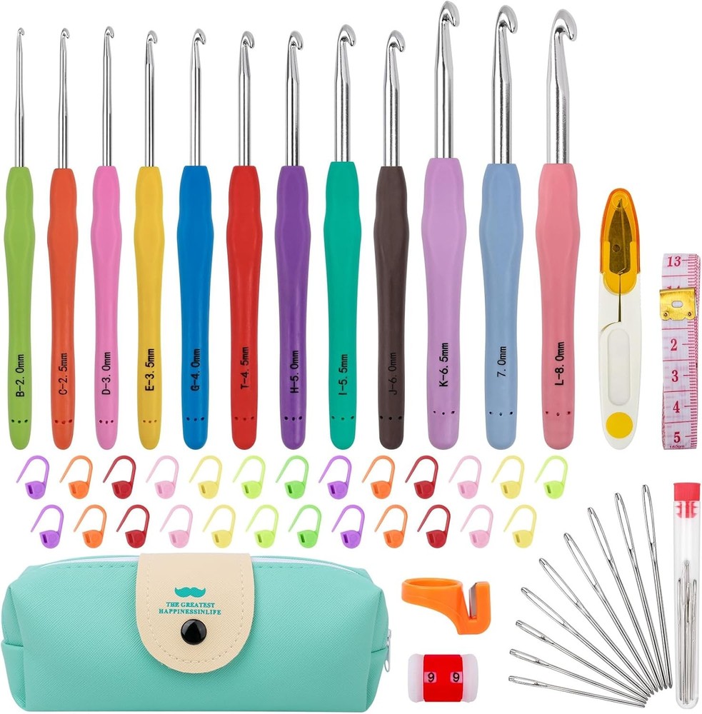 12-Size Crochet Hook Set with 51 Yarn Pack in Multicolor