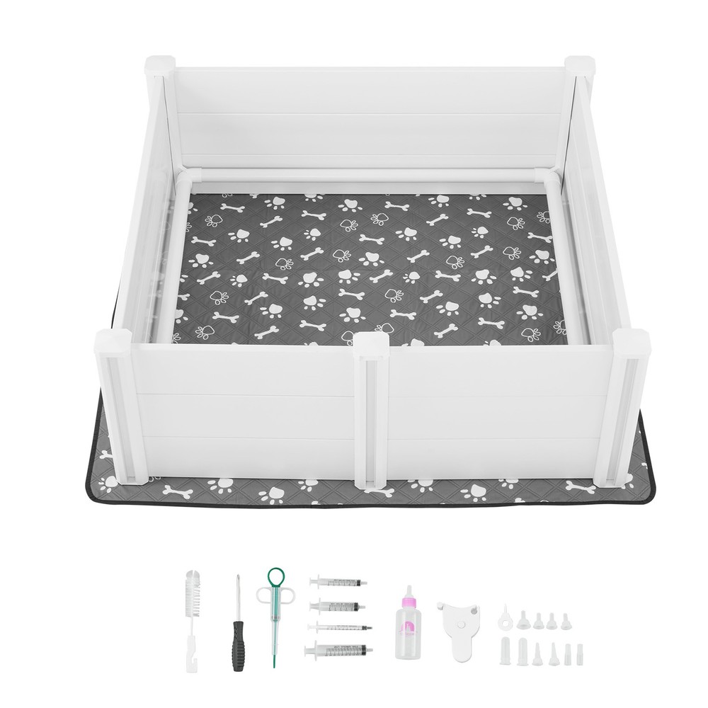 Dog Whelping Box 48 x 48 x 18.1 inch with Height Adjustable Door for Large Dogs