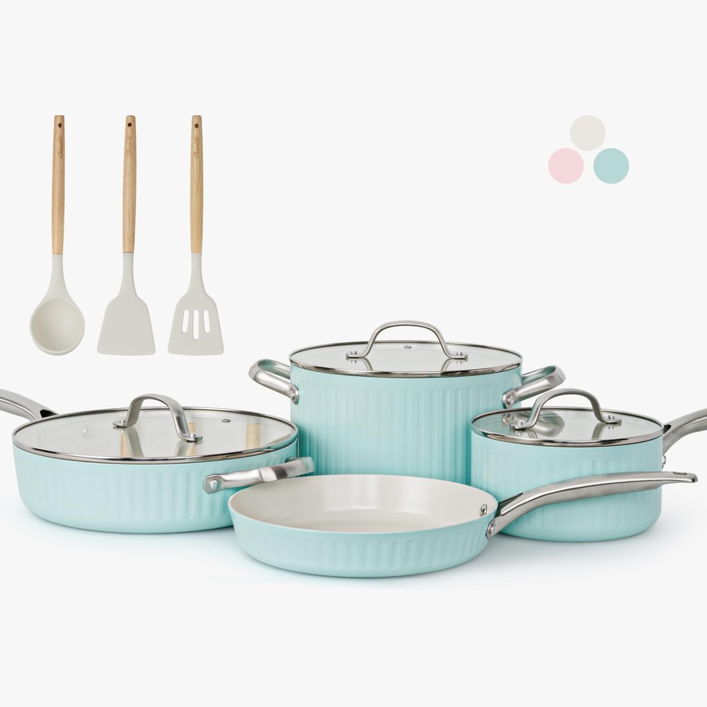 10Pcs Tri-Ply Ceramic Nonstick Cookware Set for Kitchen