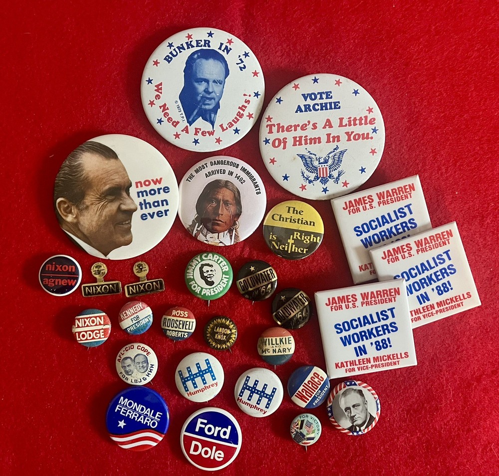 Lot of 27 Presidential Campaign Buttons Tabs --1930s to 1980s FDR to Carter
