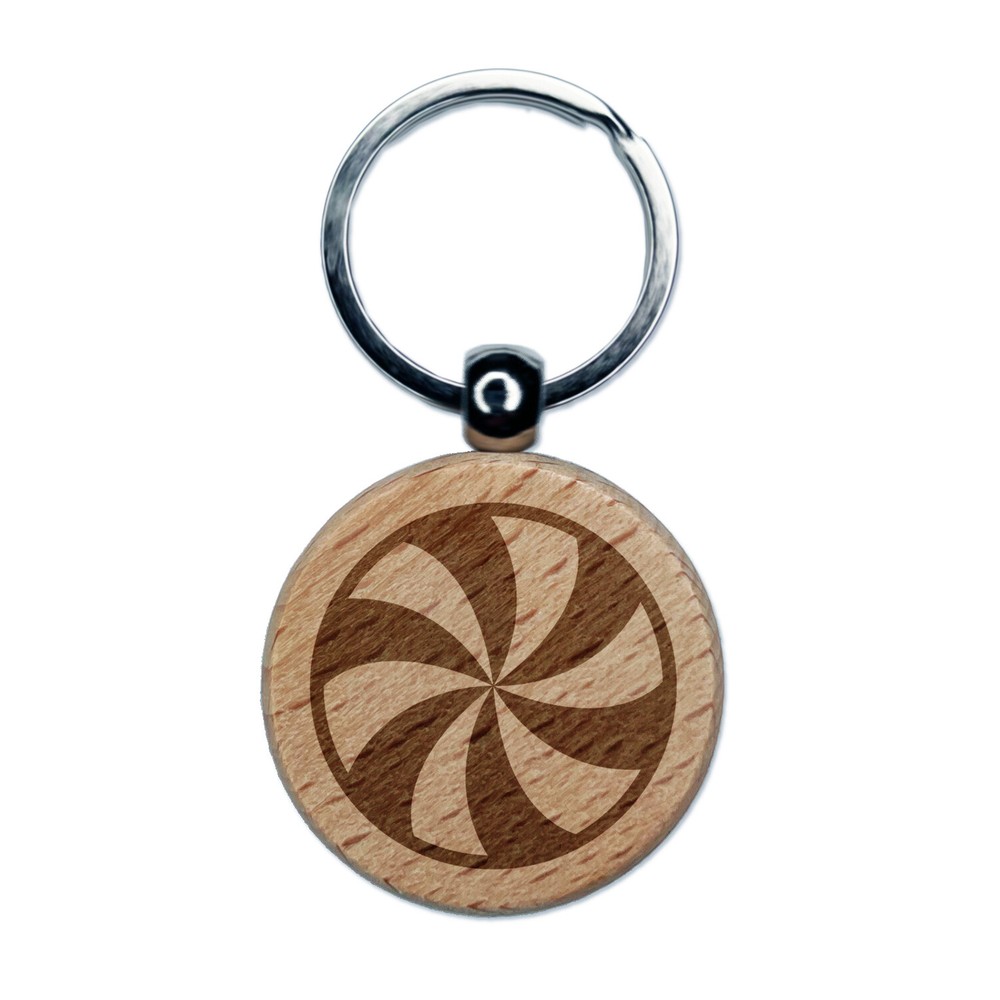 Peppermint Candy Swirl Engraved Wood Round Keychain Tag Charm