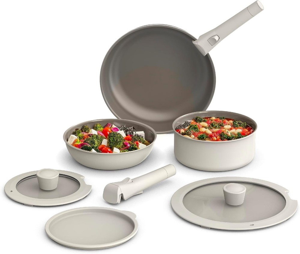 Bella 8-Piece Ceramic Nonstick Cookware Set with Removable Handles in Oatmeal