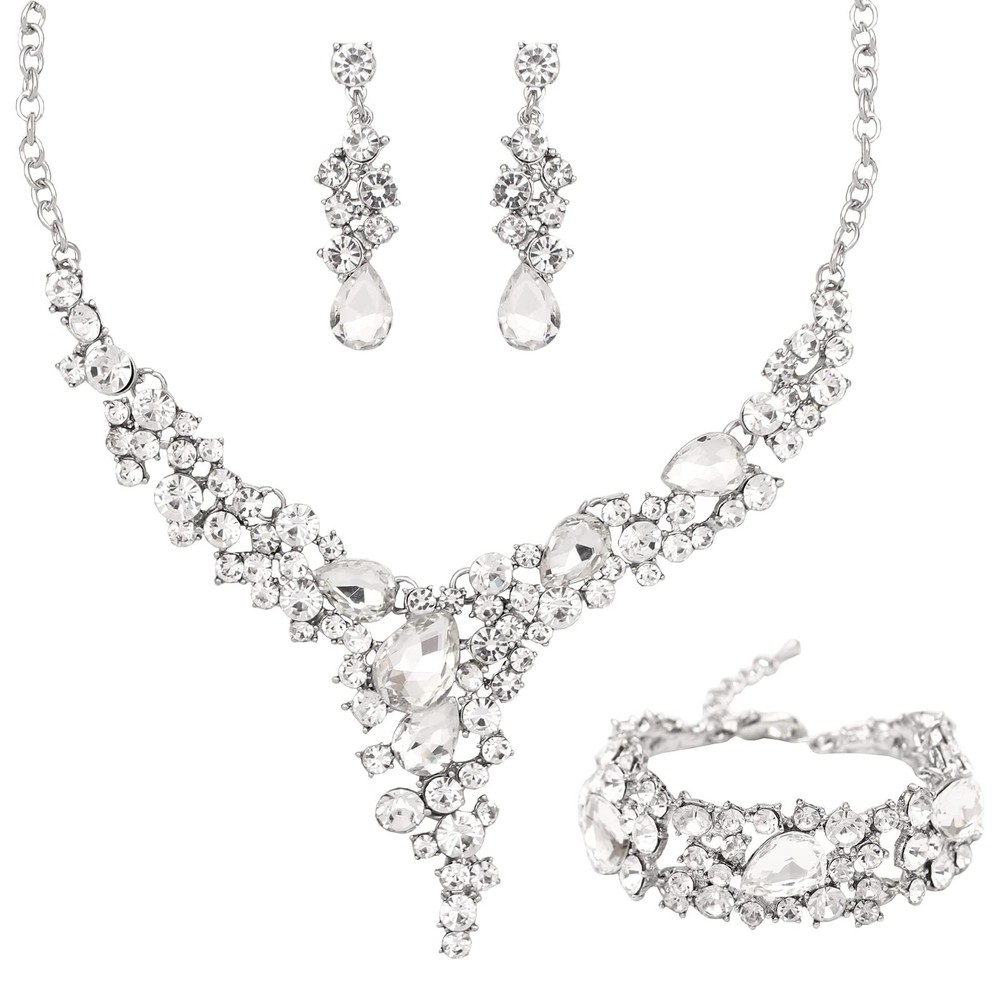 SFE Women's Wedding Bridal Austrian Crystal Necklace Dangle Teardrop Earrings...