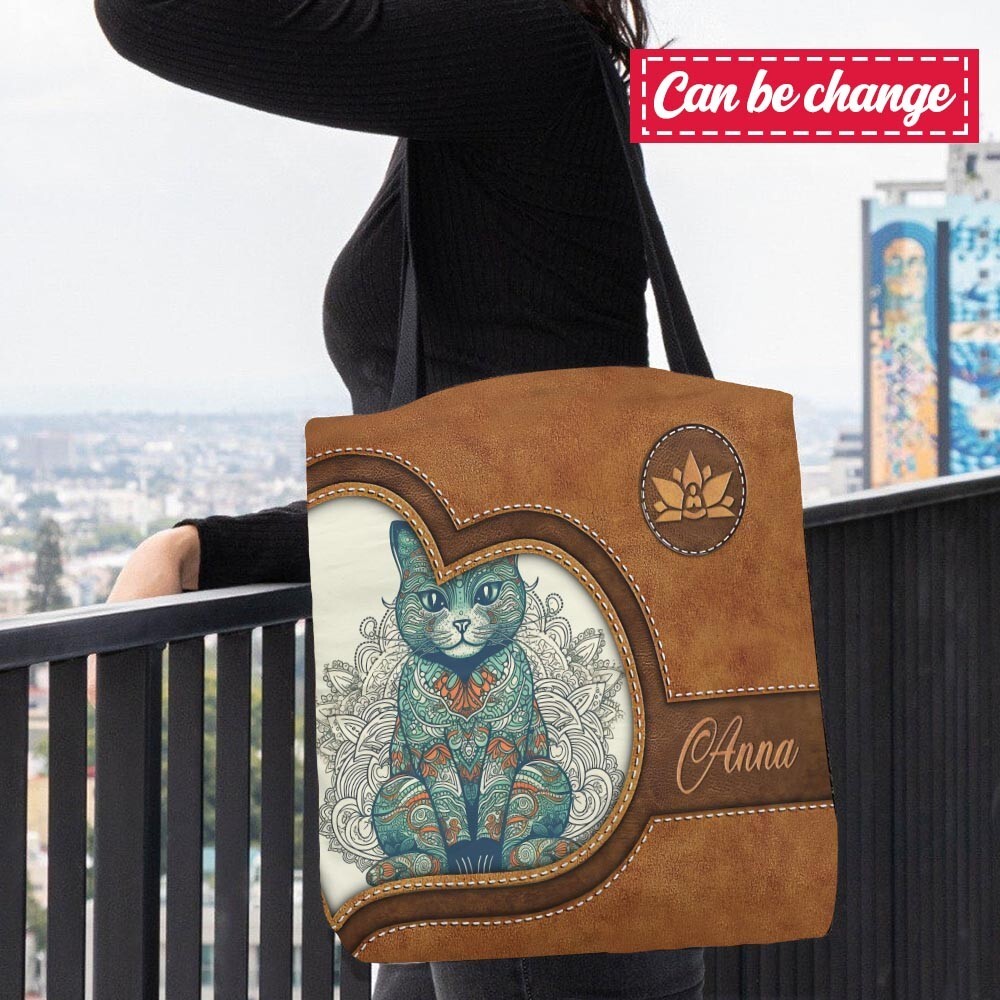 Custom Yoga Cat Tote Bag - Funny Animal Shoulder Bag-image