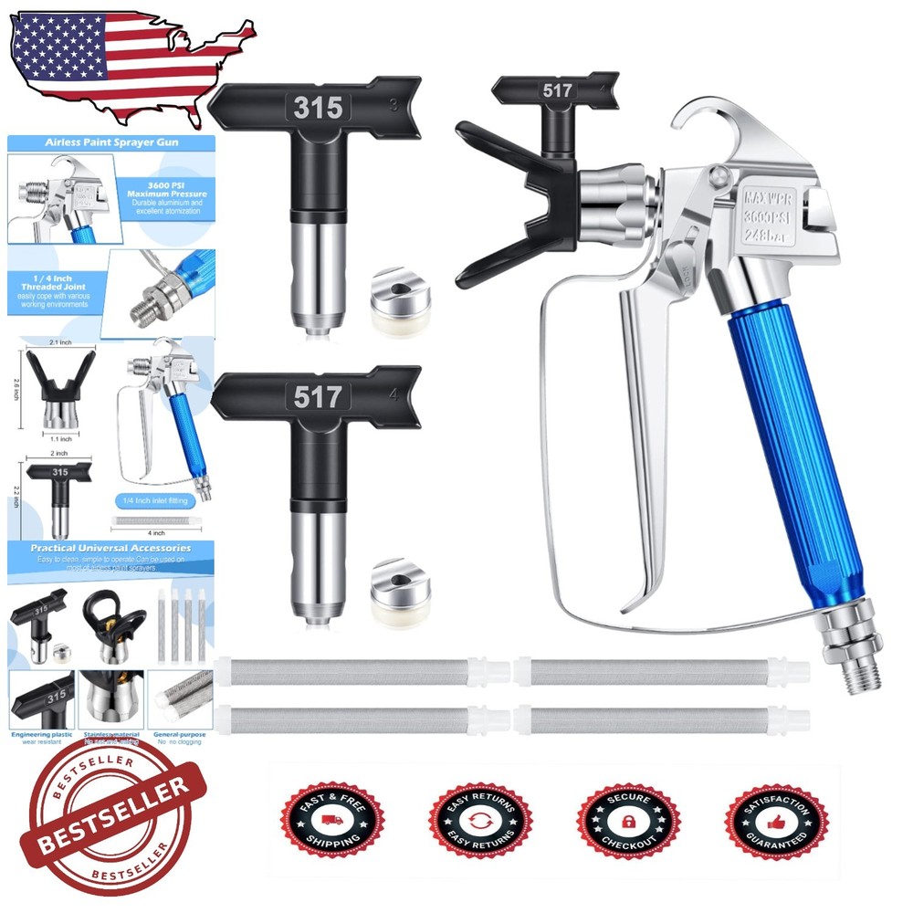 Durable 8-Piece Airless Spray Gun Set with Rustproof Non-Slip Grip