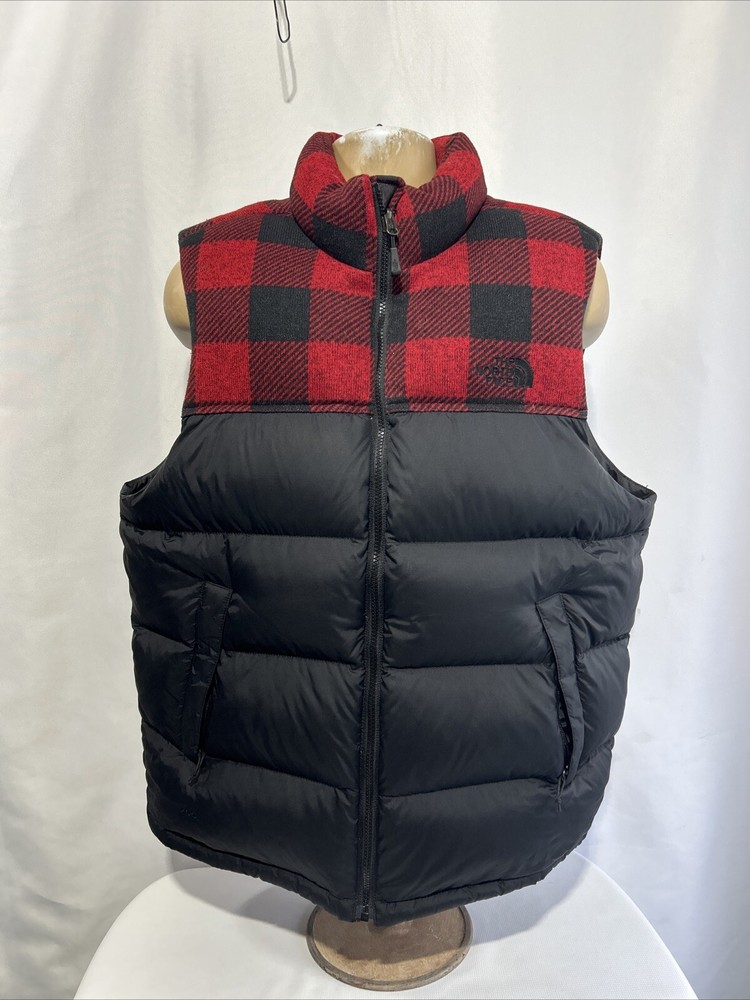 The North Face Nuptse 700 LUMBERJACK Red Plaid Down Puffer Vest Jacket Mens Sz L