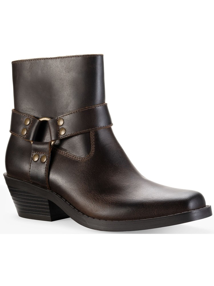 SUN STONE Womens Brown Non-Slip Square Toe Stacked Heel Leather Booties 6.5