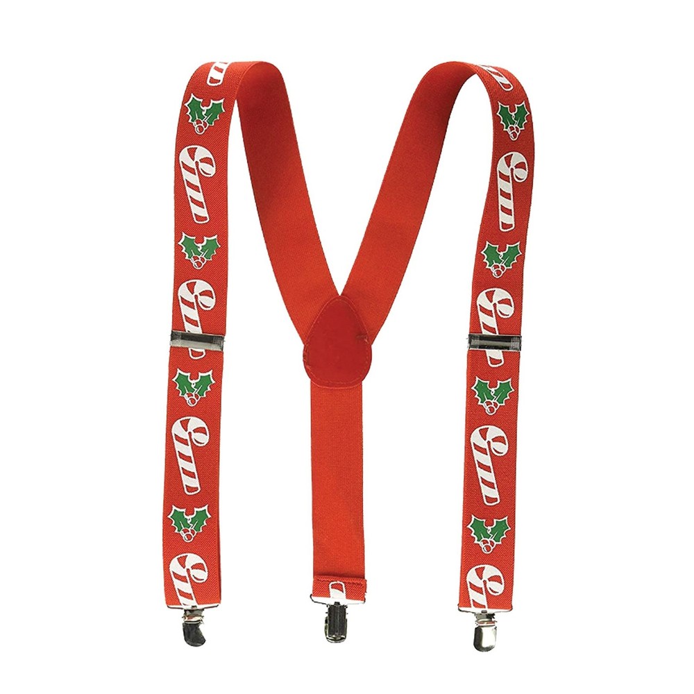 Beistle Festive Candy Cane and Holly Christmas Party Suspenders