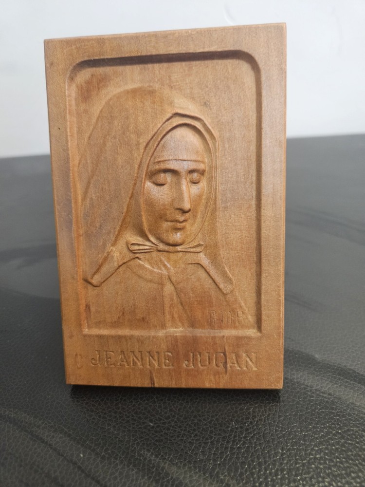 Vtg Wood carving by Jeanne Jugan