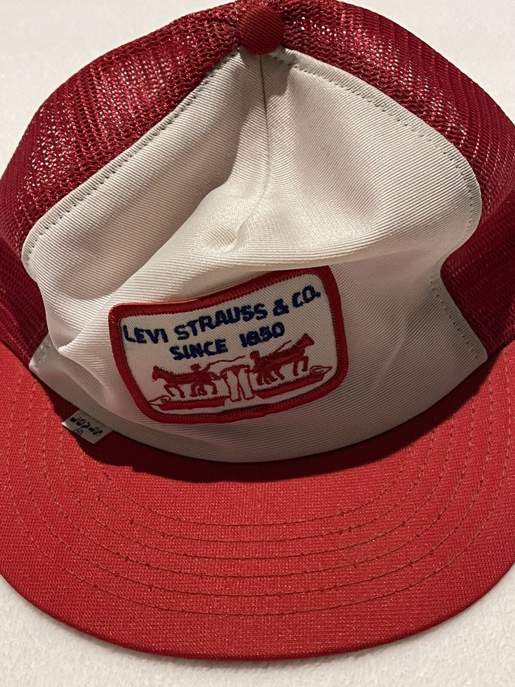 VTG Levi’s Levi Strauss Patch Snapback Mesh Trucker Hat White Tab Made USA Rare