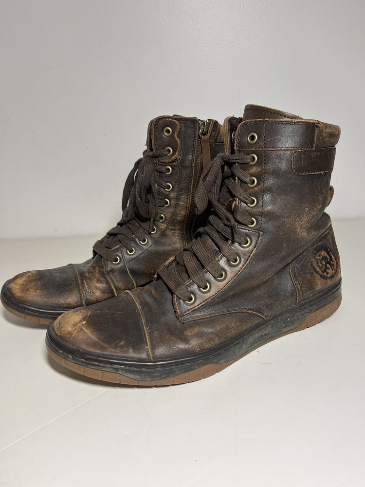 Diesel Men's EUC Brown Basket Butch Zip Distressed Leather Boots Size 12