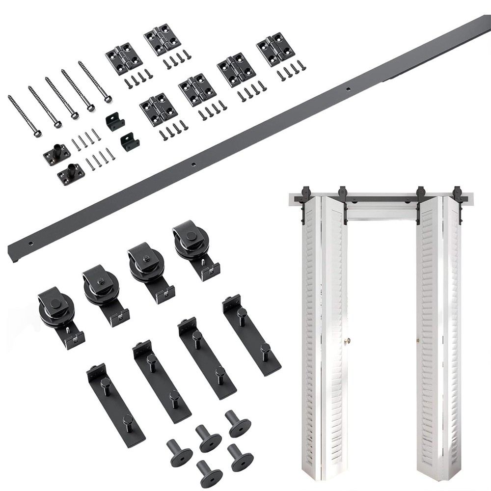 5ft Top Mount Roller Bifold Sliding Barn Door Hardware Kit Closet Hang Track Rac