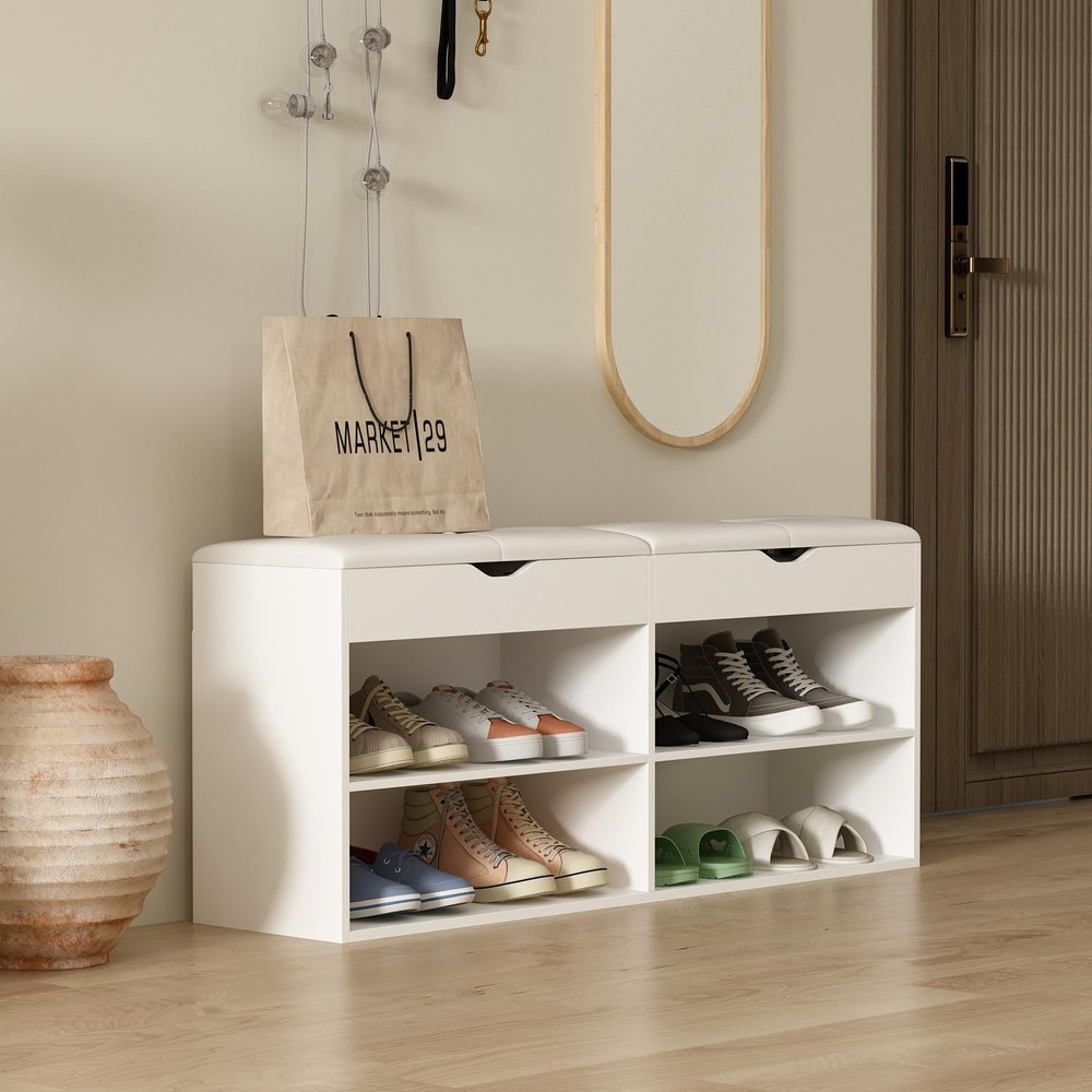 Shoe Storage Bench with Adjustable Shelf and Lift Top for Entryway or Bedroom