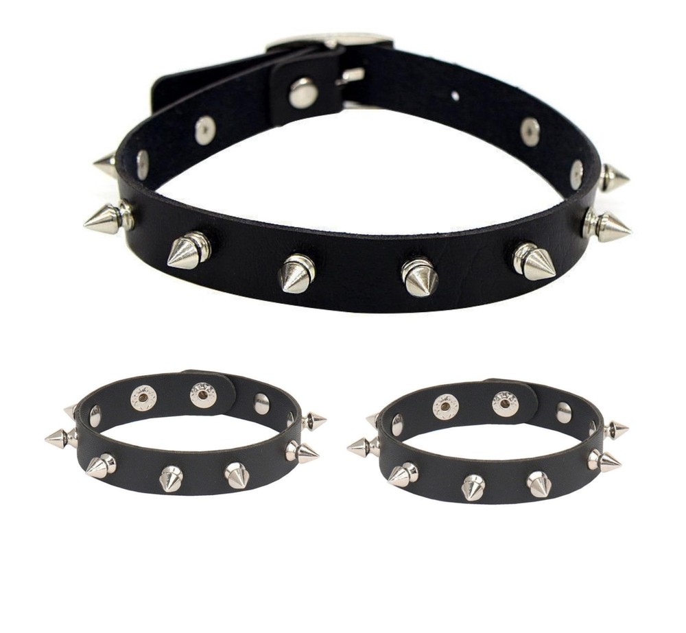 AWXZOM 3pcs punk accessories Choker Necklace and spiky bracelet for women men...
