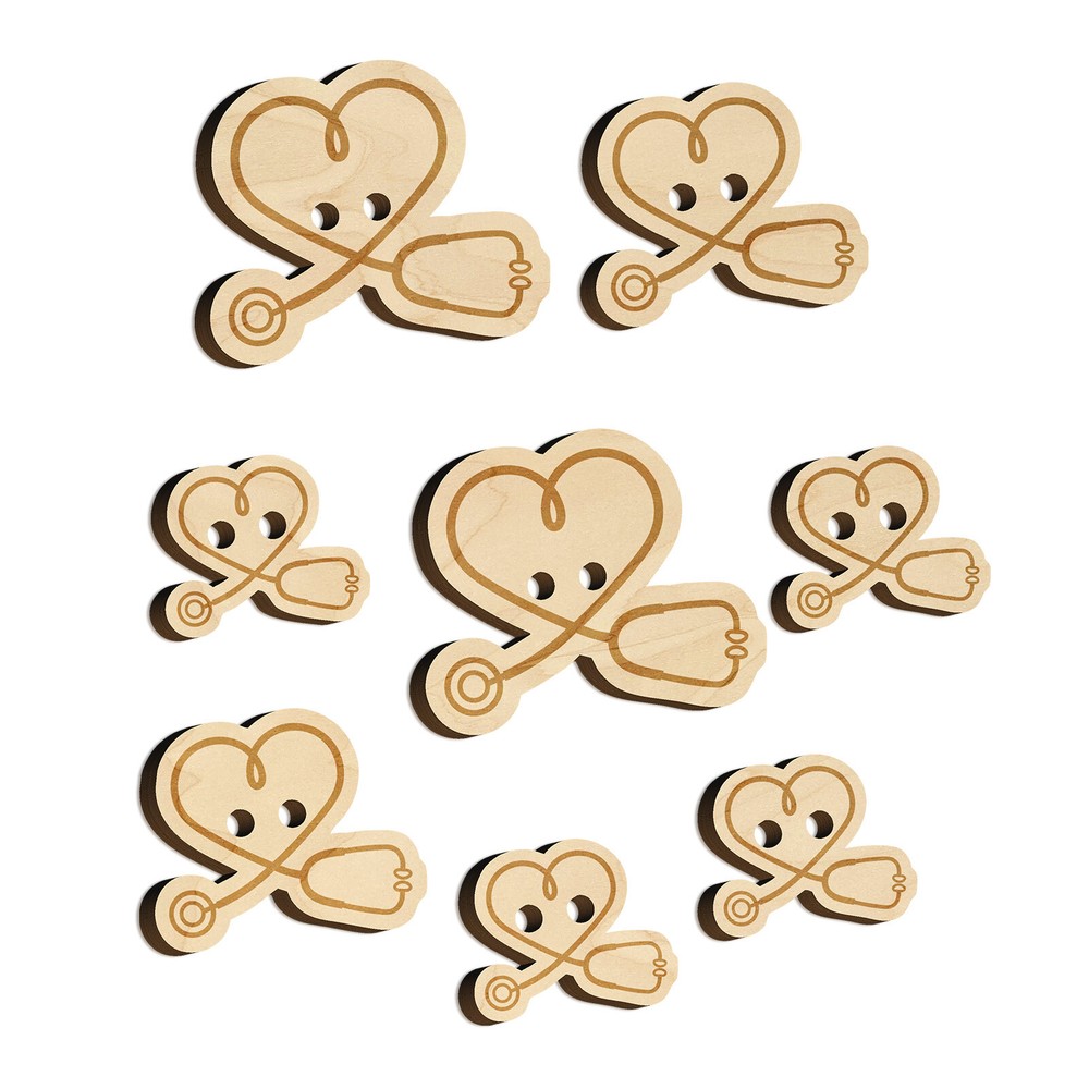 Nurse Doctor Heart Shaped Stethoscope Wood Buttons for Sewing Knitting DIY Craft