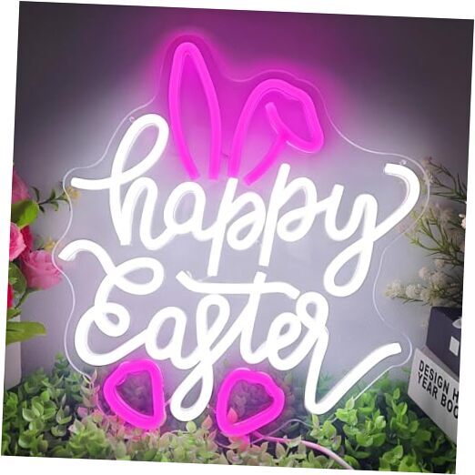Happy Easter Neon Sign Easter Bunny Neon Light Sign Dimmable LED C-HappyEaster