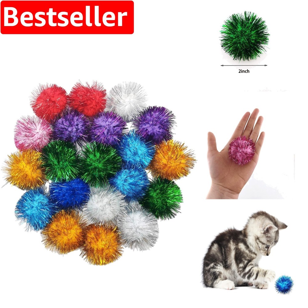 40 Pcs Sparkly Glitter Pom Balls for Cats – Fun Interactive Play & Exercise Toys