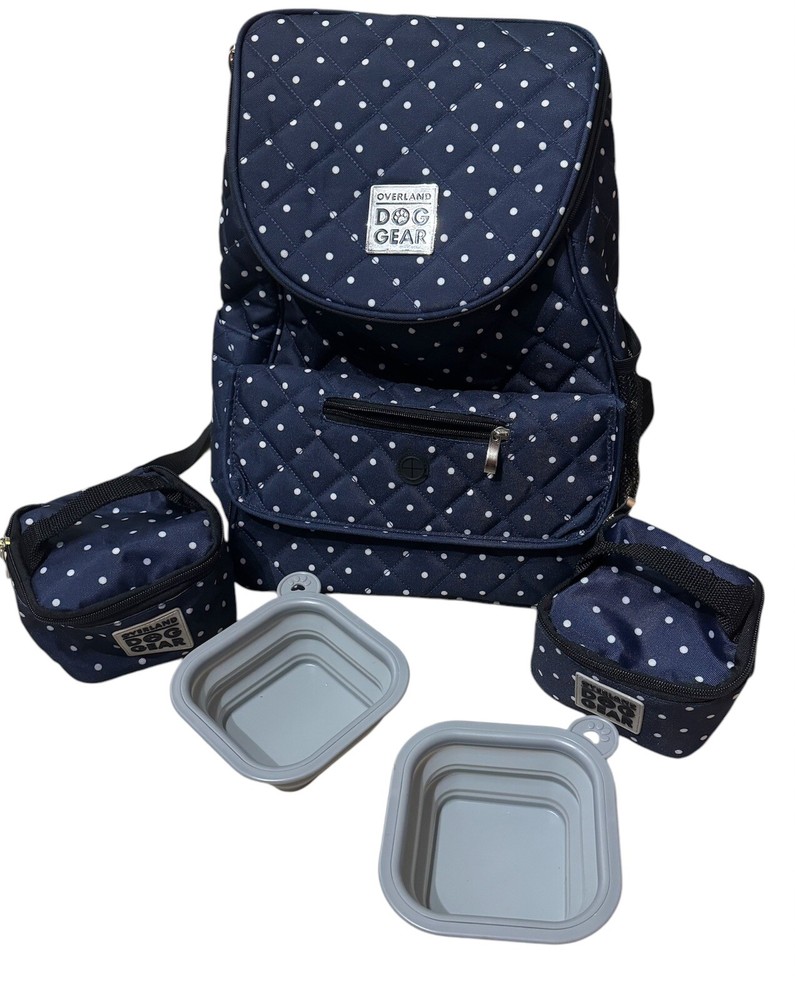 Mobile Dog Gear Backpack Weekender Travel Bag Blue Quilted Multi Compartment