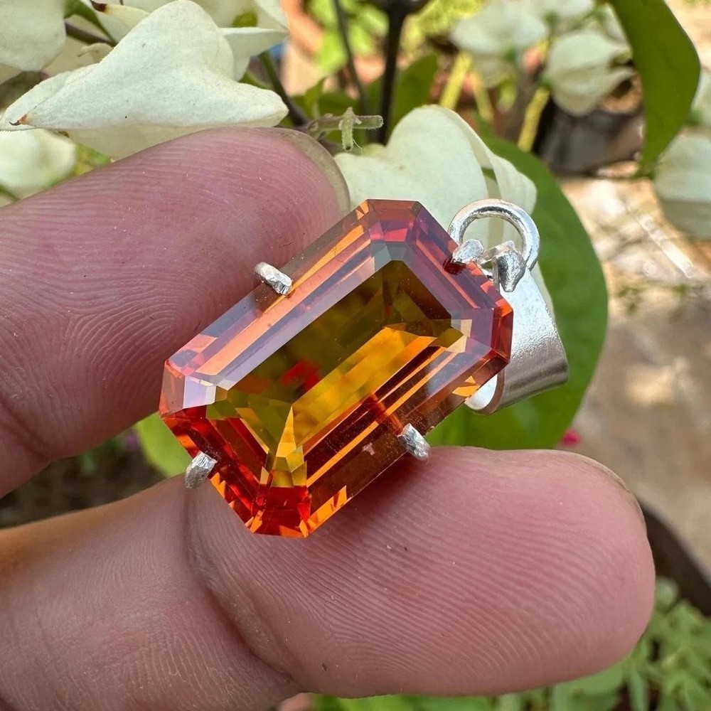32.60 Ct Natural Orange Sapphire Gemstone 925 Sterling Silver Pendant
