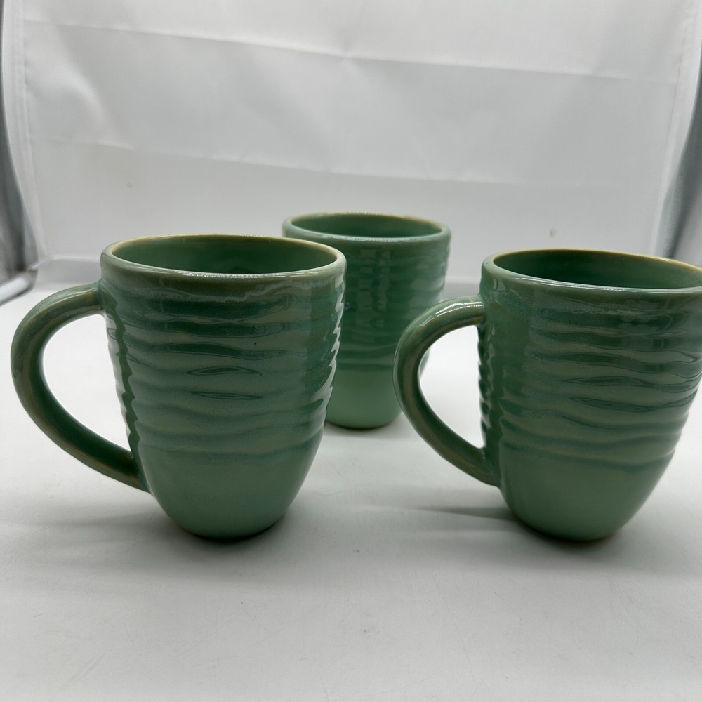 Pfaltzgraff Seychelles Green Sea Mug Set of 3 Like New