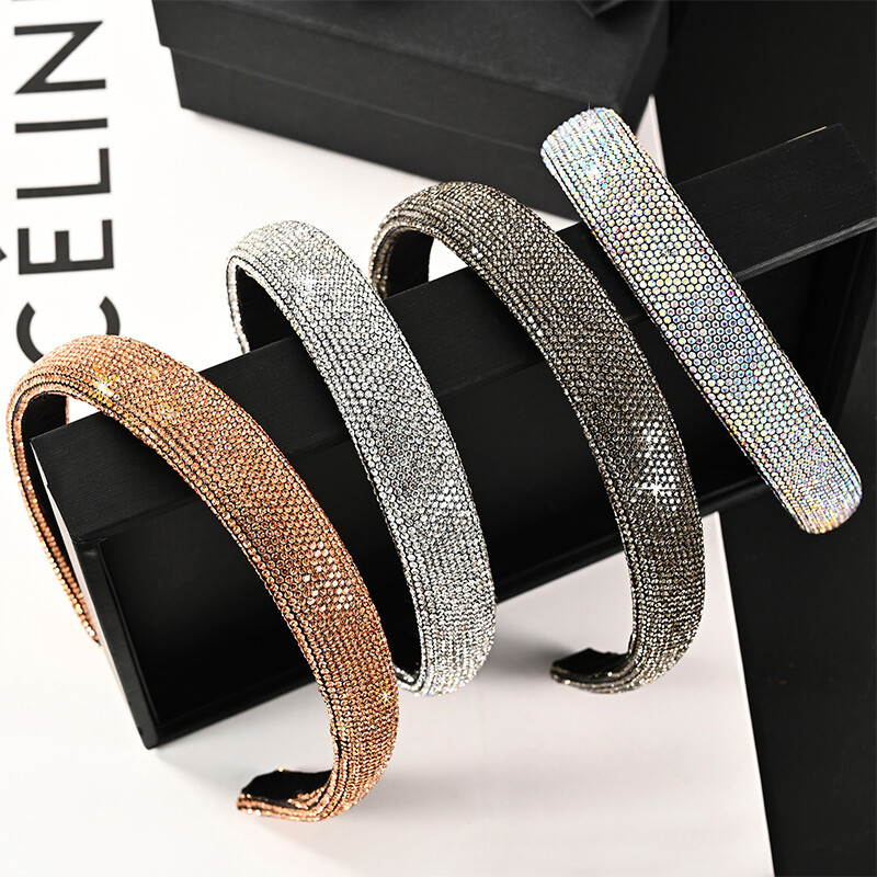Shiny Rhinestone Headbands Wide Sparkly Crystal Beaded Hair Hoops for Women