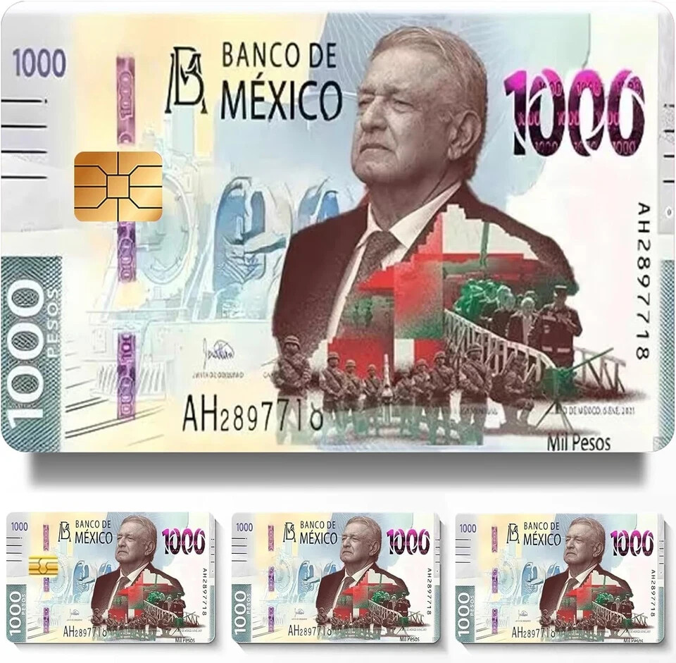 Credit Card Skin Mexico Amlo 1000 Peso Vinyl UV Stickers Card Covers Pack of  2-image
