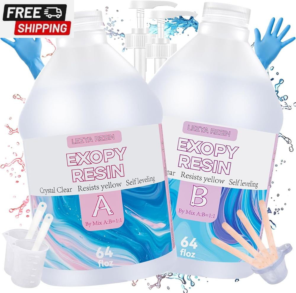 LEEYA 1 Gallon Crystal Clear Epoxy Resin Kit - No Yellowing, Bubble-Free, Self-Leveling for Art & Crafts