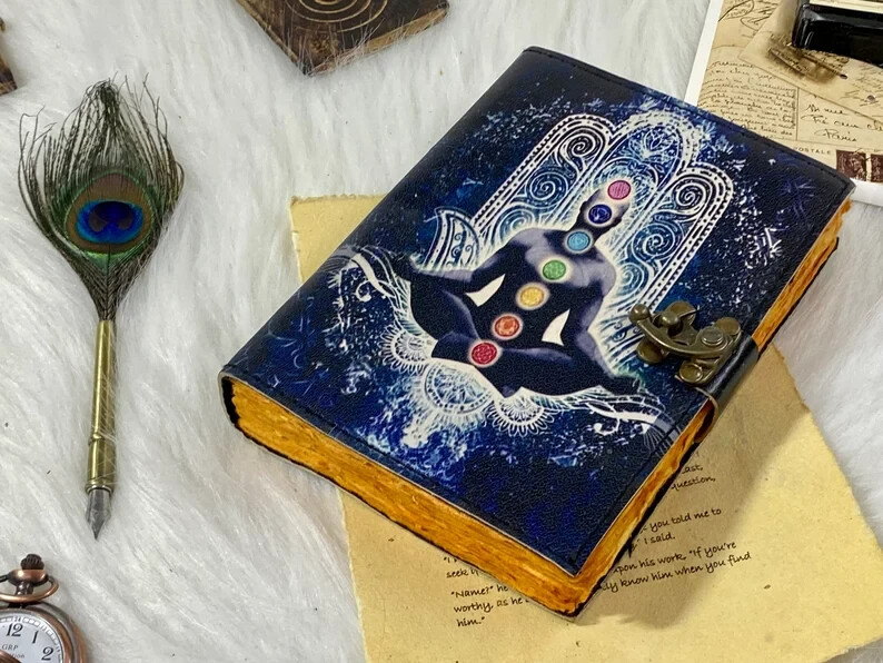 Handmade Real Leather Journal 7x5 Inches Hocus Pocus Shadow Spell Eye Design  