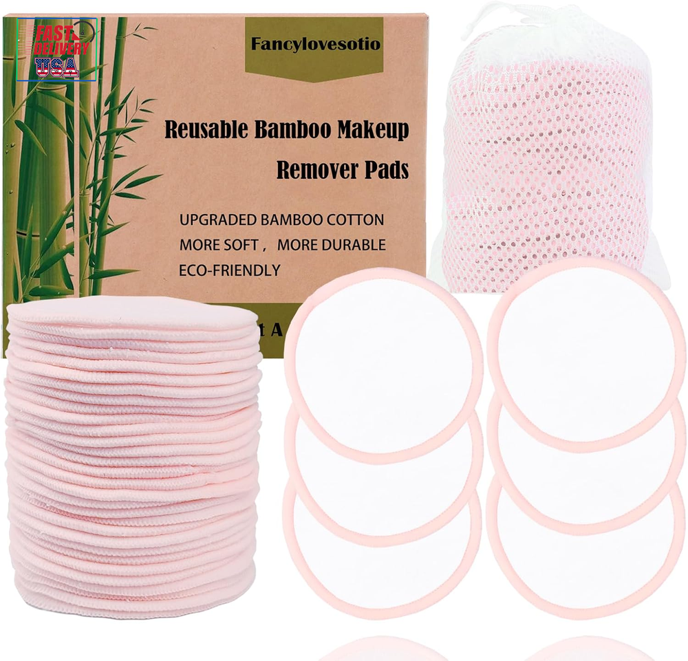 30 Pack Reusable Makeup Remover Pads with Washable Laundry Bag for Storage, Reus