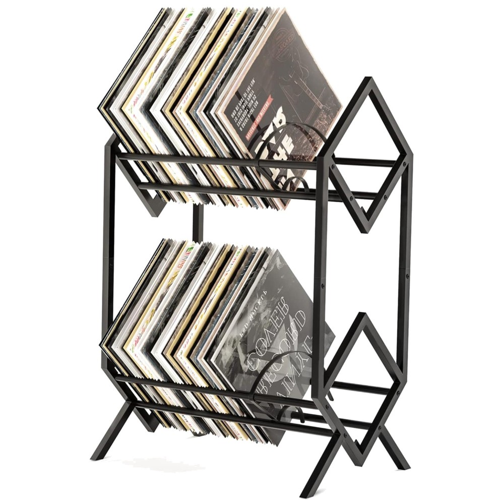 2-Tier Steel Vinyl Record Shelf Holds 200 Albums with Easy Assembly