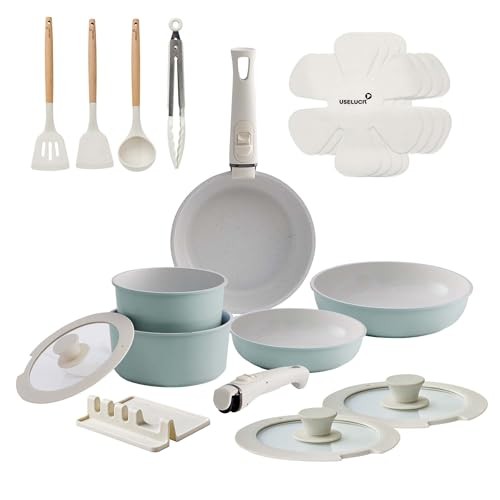 21-Piece Nonstick Ceramic Cookware Set in Green – Pots & Pans Kitchen Essentials