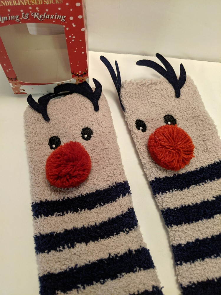 Rudolph Red Nosed Reindeer Fuzzy Socks Lavender Infused One Size Christmas Fun