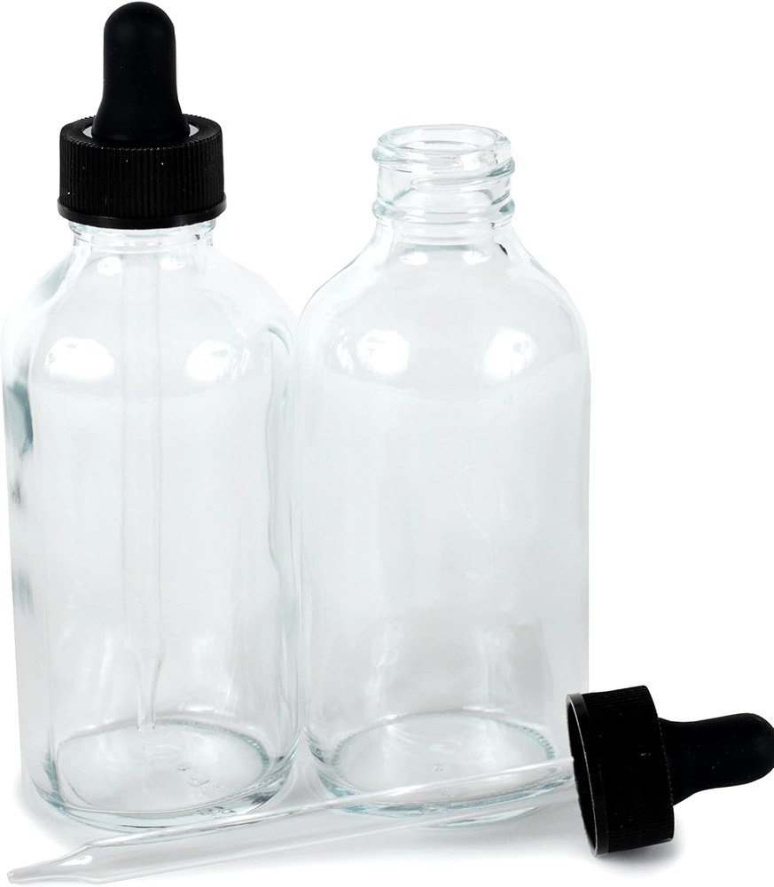 Vivaplex, Clear, 4 oz Glass Bottles, with Glass Eye Droppers - 2 pack